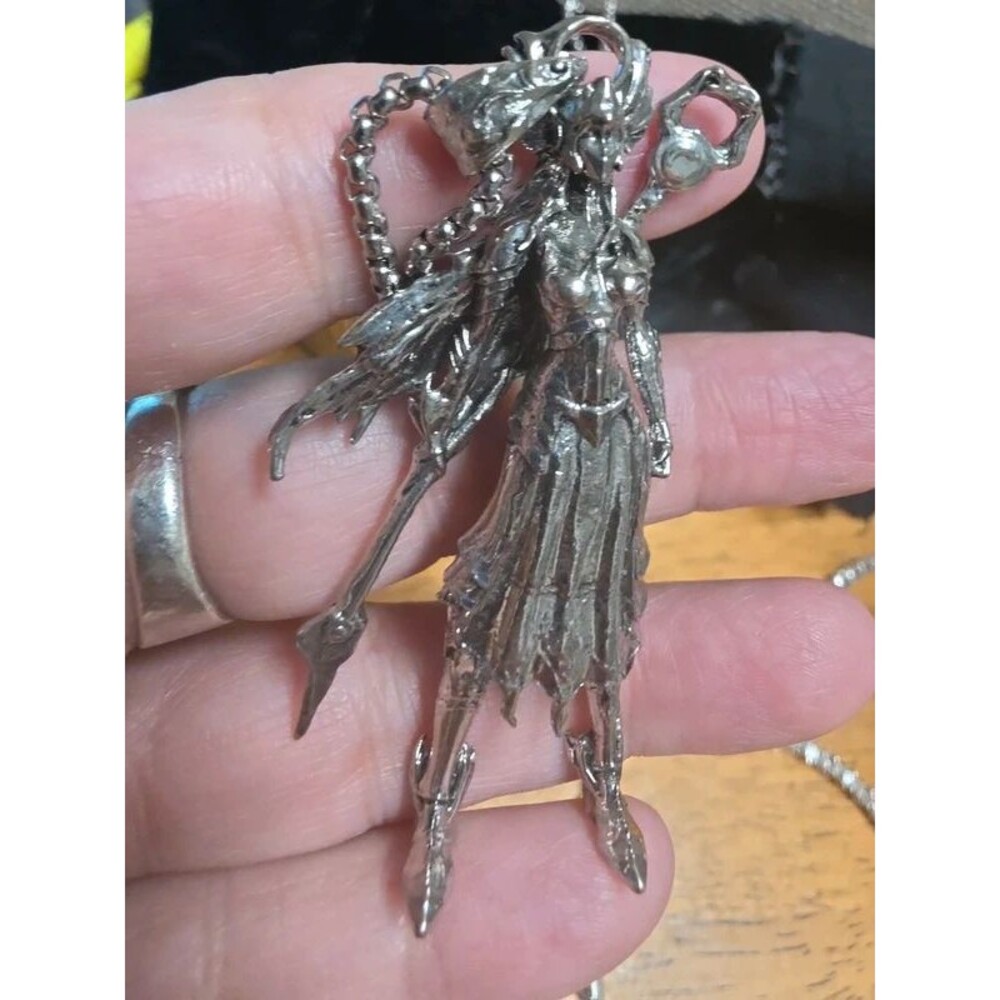 Gothic Valkyrie Warrior Pendant Necklace Winged Helmet Staff - Picture 6 of 6
